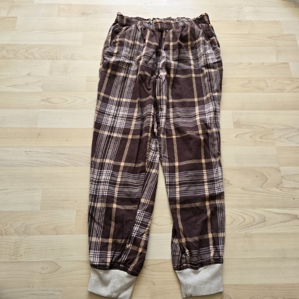 Aerie Brown Plaid Pajama Joggers Size Medium - Picture 2 of 12